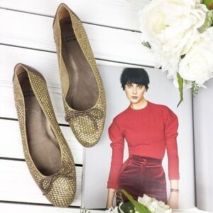 Stuart Weitzman Gold Bronze Ribbon Flats 8